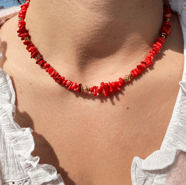 Collier coquillages corail rouge