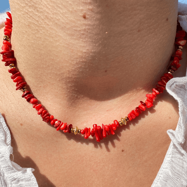 Collier coquillages corail rouge